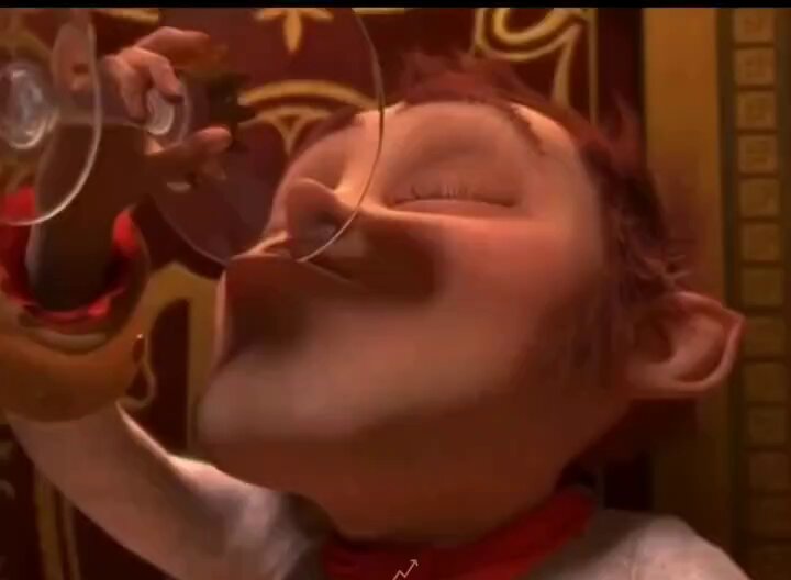 The image features a cartoon character, possibly a boy or a man, holding a wine glass with both hands and taking a sip of the drink. The background appears to be a room with a chair visible behind the character. The caption below the image reads "POV: You hear someone break into your house while you'r on a 10 trade losing streak". This means that there is an ongoing situation where someone has broken into a house, and the person taking the picture is experiencing a streak of bad luck or losing money in their gambling activities.