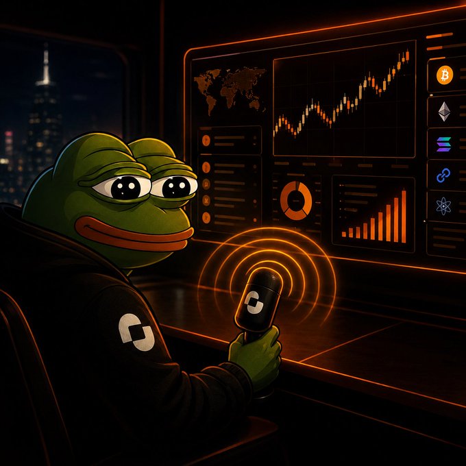 The digital illustration portrays a green frog sitting at a desk, holding a cell phone with a blue icon featuring a wave, which suggests that he might be controlling or monitoring some sort of technology or app using his phone. The main focus of this image is on the frog's interaction with modern technology, as it seems to mimic human-like behaviors and the reliance on technology for day-to-day tasks. This can be seen in various aspects such as trade platforms, where trading is done through mobile apps, which require users to navigate through multiple tabs and search for specific information or tokens. The post discusses how most trading platforms have not adapted to modern communication methods that use natural language, which highlights the need for companies like @tryquantio to create more intuitive, conversational interfaces based on the preferences of consumers in this fast-paced digital age.