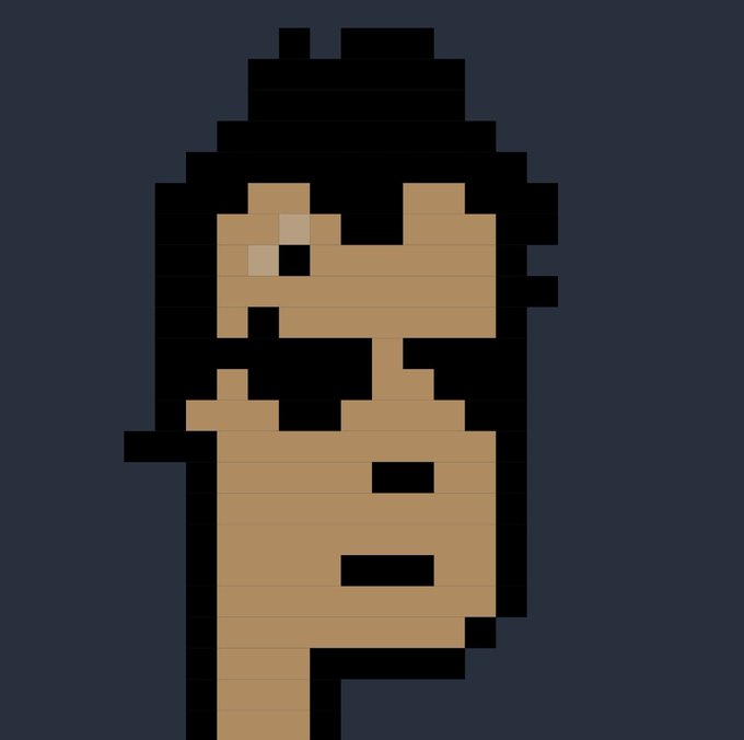 A pixel art sprite depicting a character with black hair and tan skin against a dark blue background.
