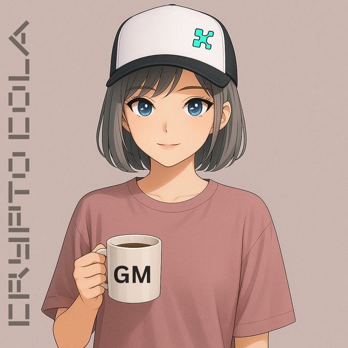 An anime-style illustration of a girl with short gray hair wearing a white and black cap and a pink shirt, holding a coffee mug labeled 'GM' with 'CHRONOWALK' text on the side.
