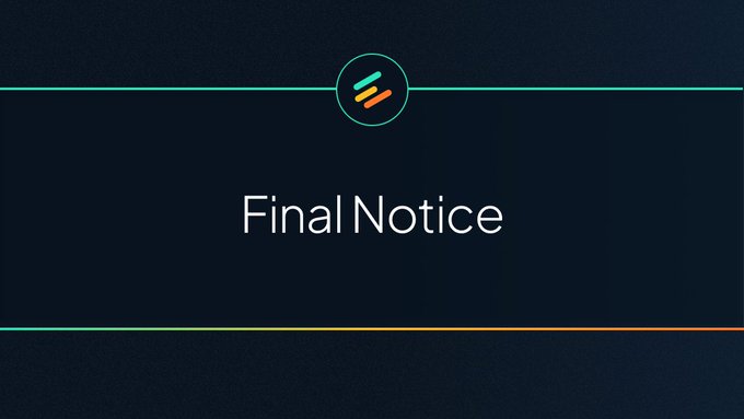 A dark screen displays the text 'Final Notice' with a small logo above it.