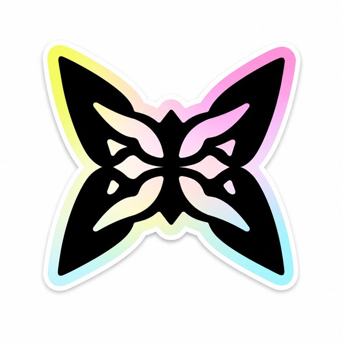 The image features a sticker with a butterfly design, which has black wings and a rainbow-colored body. The butterfly appears to be in motion, as if flying or gliding across the white background of the sticker. The vibrant colors and dynamic nature of the butterfly make it an eye-catching and interesting element within the sticker.