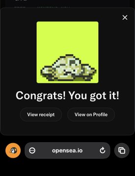 A popup from opensea.io celebrates a successful mint, displaying "Congrats! You got it!" above a pixelated mushroom NFT, tying into the post about securing free $60 spots for the community mint of RetailShrooms.