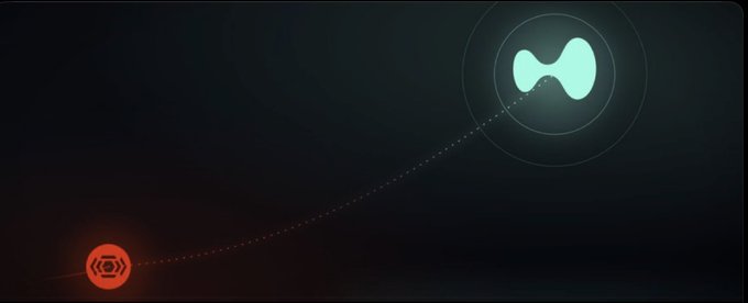 A dark digital illustration depicts a glowing orange radar-style icon on the left connected by a dotted trajectory line to a larger green circular emblem in the upper right, symbolizing a target or destination being approached. The visual metaphor represents Linera's ($LNRA) token sale trajectory, where early commitments (the radar/projectile origin) are tracking toward a target valuation, with the locked-in bonus structure acting as the path connecting early buyers to the full 160m FDV sale price.