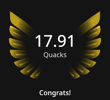 The image features a gold background with the words "congrats" written in the center. Below the congratulatory message, there's a list of numbers that says "17.9 Quacks", which indicates that someone has accumulated a total of 47 Quacks towards their goal or reached 100 Quacks. This accomplishment is related to a gaming achievement involving a golden aviator-themed bird with wings and a sword. The image also contains the text "@quipnetwork" in the bottom left corner, suggesting that this could be part of a discussion or review about the aviator game or an entirely different topic.