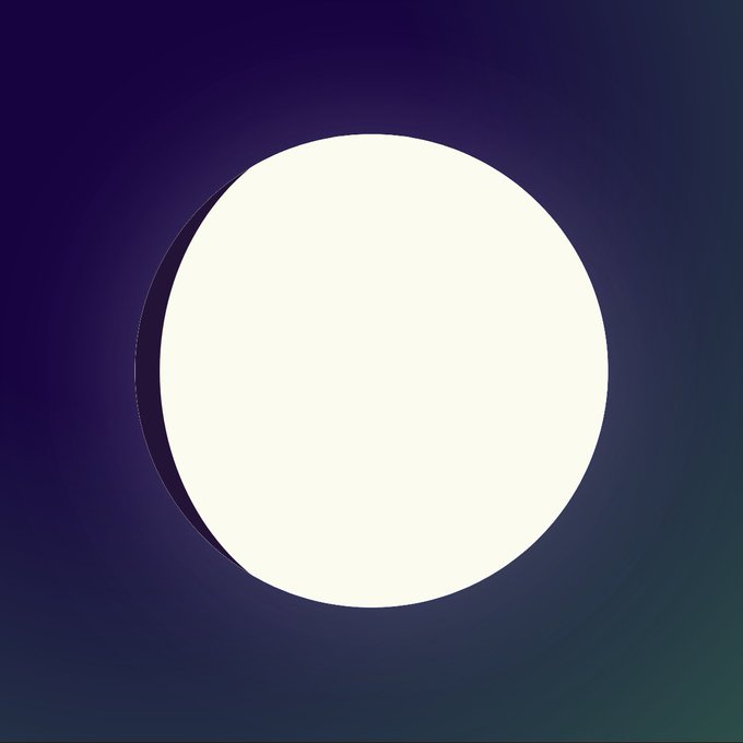 A large white circle is centered against a dark purple gradient background.