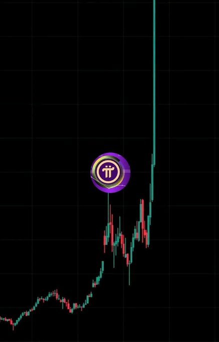A Pi Network coin logo (π symbol in purple and gold) is overlaid on a candlestick chart showing a sharp upward price breakout, visually reinforcing the post's claim about a potentially significant Pi ecosystem update driving adoption and value.