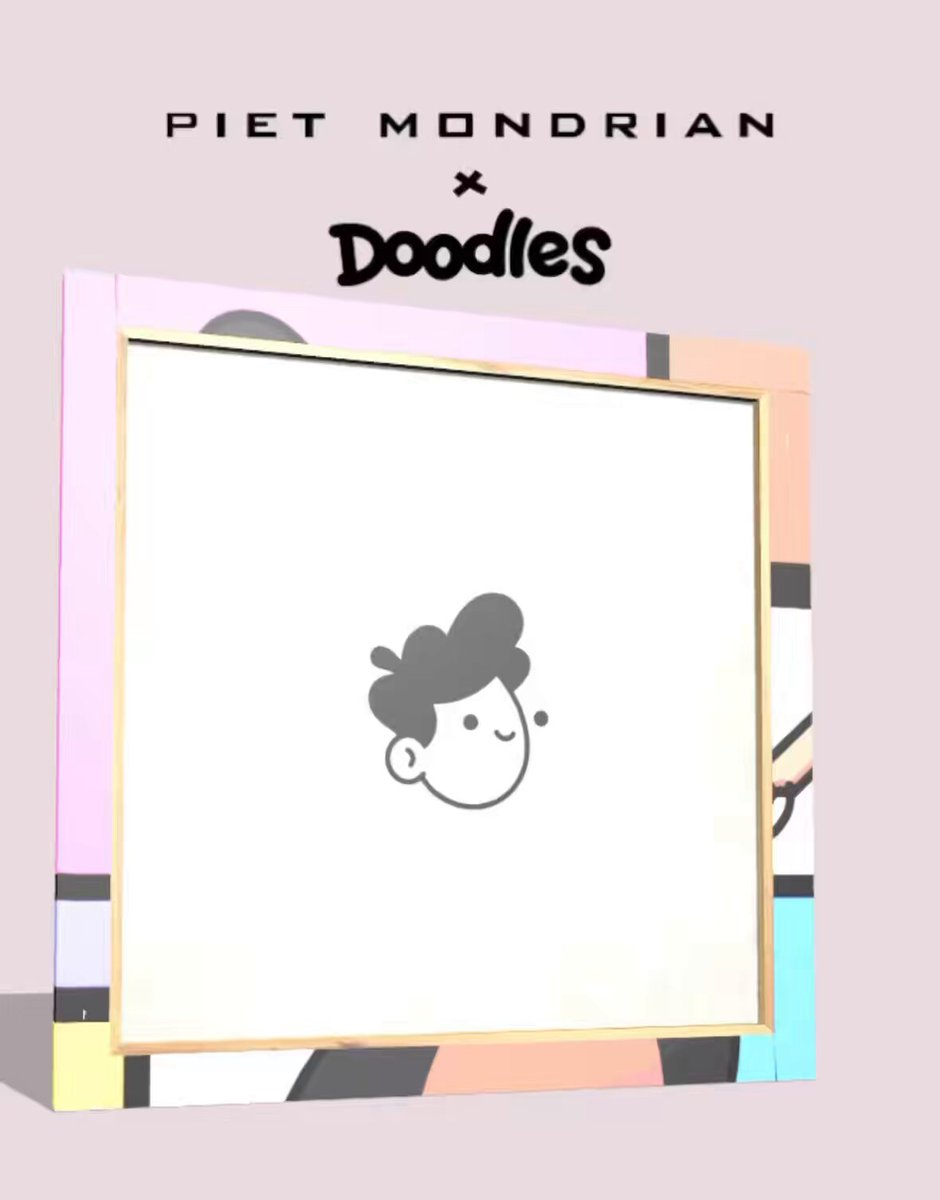 The image features a white square frame with a black cartoon character drawing of a boy wearing a hat, which appears to be a doodle or a sketch. The frame has a colorful border around it, adding an artistic touch to its appearance. The text "Doodle Dog on VeVe @doodles @elmonx_official What have you collected from this amazing collab?" is present in the image, suggesting that someone has created this doodle and shared it with others through social media or other platforms.