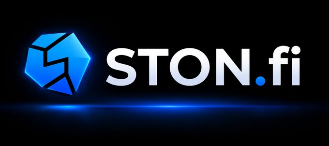 A logo graphic for 'STON.fi' displayed on a black background with a blue, glowing, geometric icosahedron icon next to the brand name.
