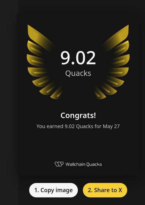 The image features a digital representation of an award, which includes a golden bird-shaped logo, set against a black background with gold accents. The text indicates that the user has earned 9.02 Quacks over the past week or so and is waiting for approval for a new campaign.