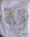 The image features a drawing of two cartoon animals, one green and one brown, sitting next to each other with their arms around each other's shoulders. The drawing appears to be done by hand, showcasing the artist's creativity and skill. The post congratulates the winner of the contest and encourages others to participate in future contests as well.