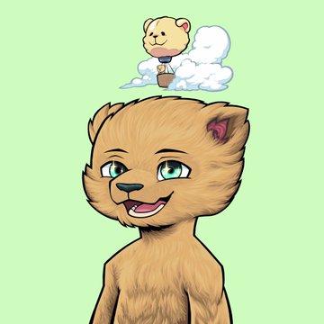 A cartoon lion smiles beneath a small teddy bear floating on a cloud while holding a bucket, set against a green background. The whimsical illustration likely represents "Kabu," a cute mascot character referenced in the post celebrating 350 community members who joined a space about an upcoming migration, with two giveaway winners announced.