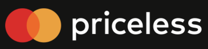 Mastercard logo with the word 'priceless' on a black background.