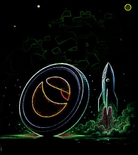 The image features a neon green circle with an orange "O" inside, surrounded by a black background that includes stars and planets. The text at the bottom of the image reads "$LUNC #TerraLunaClassic #LUNC #TerraClassic #Crypto HODL".