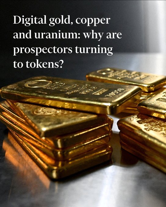 An article header image featuring stacked gold bars with the headline 'Digital gold, copper and uranium: why are prospectors turning to tokens?'