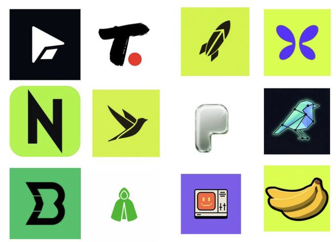 A grid of various meme launchpad logos and icons, likely representing the meme coins or platforms mentioned in the post about the Robinhood chain ecosystem.