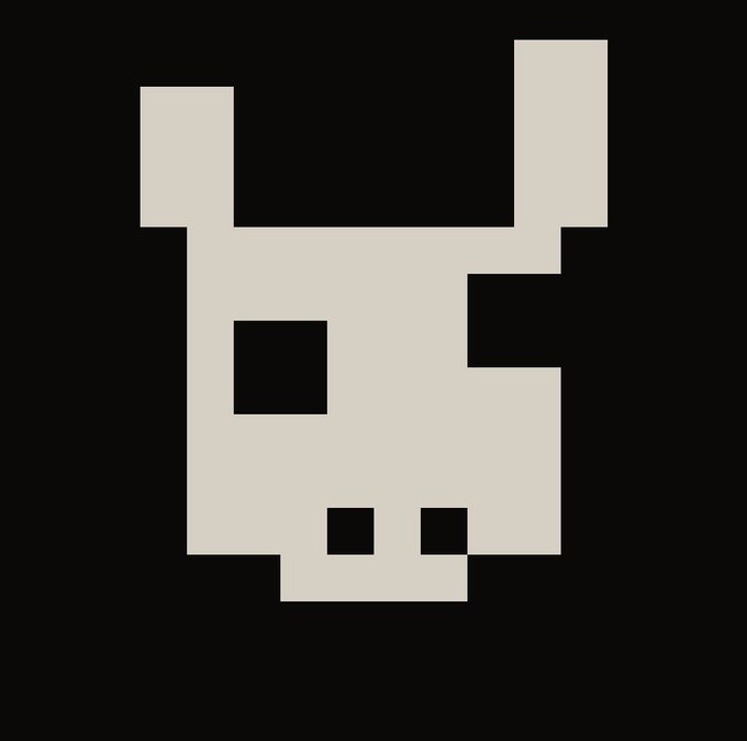 A pixelated, off-white digital figure on a black background depicts an awkwardly proportioned, blocky creature with mismatched ears and asymmetrical features. The crude, intentionally ugly art style perfectly matches the post's theme of celebrating "555 uniquely hideous bulls" from the associated NFT collection.