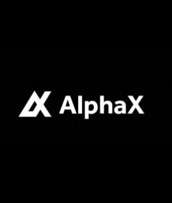 A minimalist white logo on a black background featuring a stylized 'A' and 'X' next to the text 'AlphaX'.