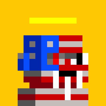 A pixel art style graphic of the YouTube logo with an American flag pattern on a yellow background.