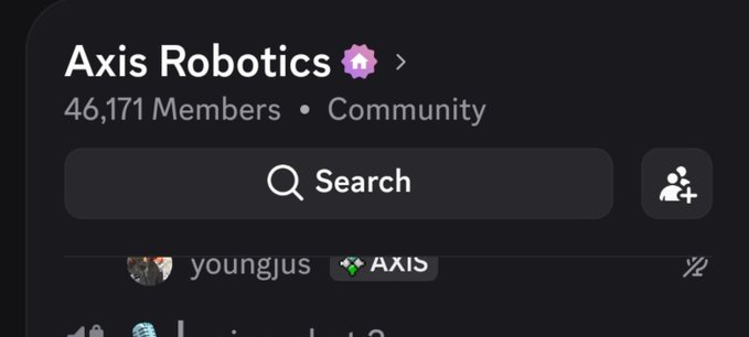 A screenshot of a Discord server called 'Axis Robotics' with 46,171 Members, showing a search bar and a user named 'youngjus' with an 'AXIS' role badge.