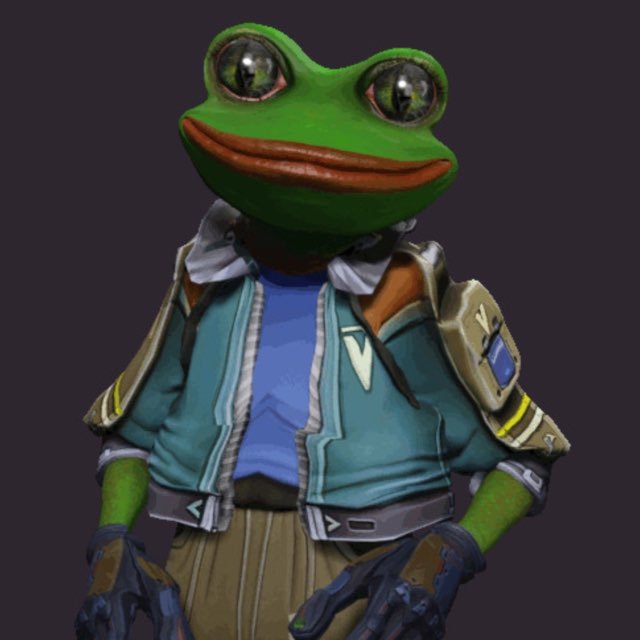 A 3D-rendered anthropomorphic frog character wears a teal and brown jacket with shoulder pads over a blue shirt, paired with tan pants and dark gloves, displayed against a purple background. The image appears to be a promotional character design used by the poster to rally support for "V11 vs V12" in the context of $PPRGB and $USDT crypto trading.