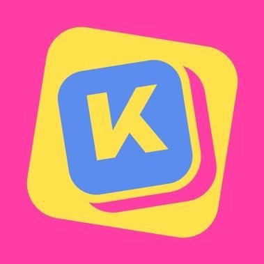 A yellow rounded-square icon with a blue center displaying the letter "K" on a pink background.