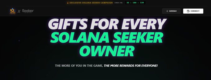 The image shows an advertisement for a mobile game called "Solana Seeker" that was created by a company named "Solanamobile". The advertisement features a banner with text promoting the game, stating that there are less than 4 days left until the end of the campaign and encouraging players to start the game now.