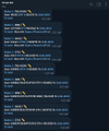 The image shows a computer screen displaying a list of messages, with each message having a different color and size. The messages are arranged in a row, starting from left to right. The first message has a blue background and white text, while the second message is black with white text. The third message is also black but has yellow text on it. The fourth message is white with black text. There are several other messages of varying colors and sizes displayed on the screen as well.