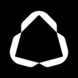 A white geometric logo, resembling a stylized rounded triangular emblem with a black hollow center, is displayed on a black background, likely representing the brand or entity associated with the post about the Navier-Stokes problem and AI-assisted mathematical claims.