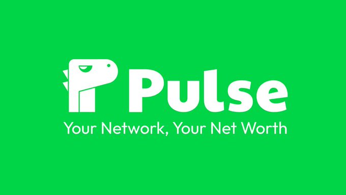 The image features a logo for Pulse that reads "Pulse Your Network, Your Net Worth" against a green background with white text. The logo is located at the bottom of the image, and there are no other objects or texts present. The focus on this single element suggests that it might be an advertisement or promotional material related to the Pulse social media platform.