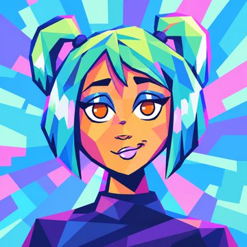 A vibrant, geometric pop-art style portrait of a stylized female character with teal twin-tails, orange eyes, and an orange skin tone, sticking her tongue out playfully against a bright blue and pink background. The bold, iconic aesthetic aligns with the post's description of the MetaVixens NFT collection from VeeFriends' Iconic Studio.