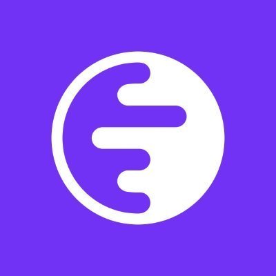 A purple logo featuring a white circular emblem with stylized wavy lines inside, set against a solid purple background.