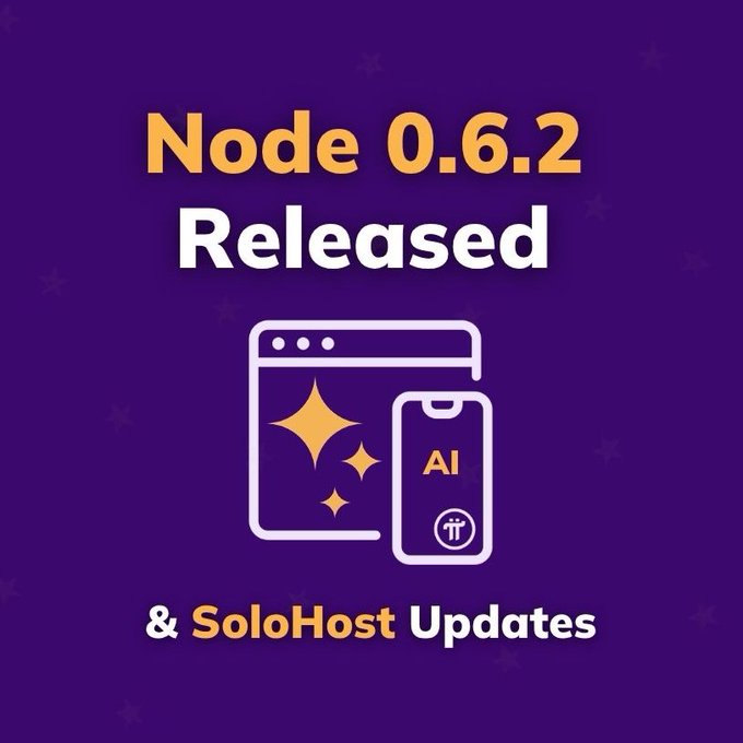 Purple promotional graphic announcing 'Node 0.6.2 Released & SoloHost Updates' with an icon of a browser window and smartphone displaying 'AI'.