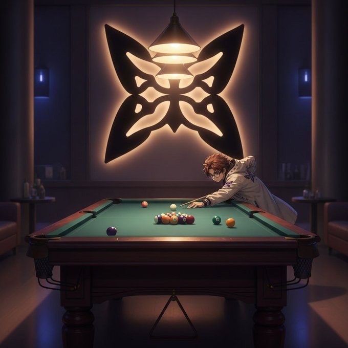 A young man leans over a pool table to take a shot, with a glowing butterfly symbol illuminated on the wall behind him in a dimly lit billiards room. The image visually echoes the post's theme of tackling underused resources, as the player strategically lines up to utilize balls sitting idle on the table—just as Quip Network aims to activate idle quantum compute through a flexible spot marketplace.