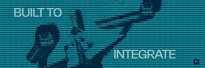 A pixelated banner features the bold white text "BUILT TO" in the top-left and "INTEGRATE" in the bottom-right, set against a teal background with dark, abstract digital figures. The "Built to Integrate" slogan visually reinforces the post's message about Fhenix's streamlined approach to token privacy, contrasting the messy "wrapper" era with a clean, native shielded mode for ERC-20s.