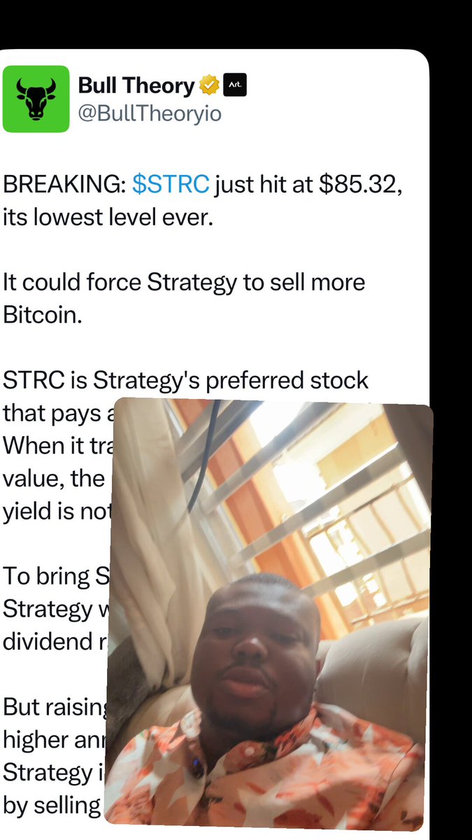 The image features a man wearing an orange shirt, sitting down with his face displayed prominently against a white background. The text on the image includes information about Bitcoin trading strategies and the current state of Bitcoin trading.