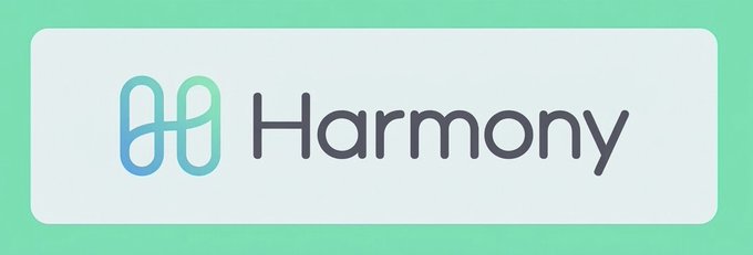 The Harmony logo displayed on a green background, featuring a blue and green interlocking 'H' design next to the word 'Harmony' in dark gray text.