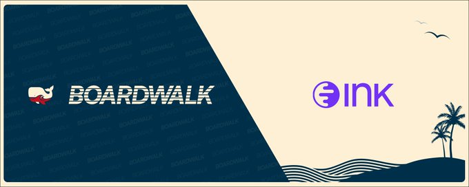 The image features a banner with two logos, one for "Boardwalk" and another for "ink". The "Boardwalk" logo has a white background with blue text that says "Boardwalk", while the "ink" logo has a purple background with white text that says "ink". Both logos are located on the same side of the image. The text in the image is not legible, and there are no other objects or elements present besides the two logos.