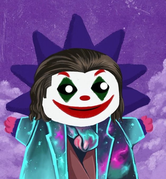 A cartoon figure with long dark hair wears a Joker-like grinning mask and a cosmic-patterned jacket, set against a purple background with a starburst silhouette. The eerie, mischievous imagery evokes the chaotic and trollish spirit of the "Chog it" message promoting the upcoming Chog NFT mint on September 4th.