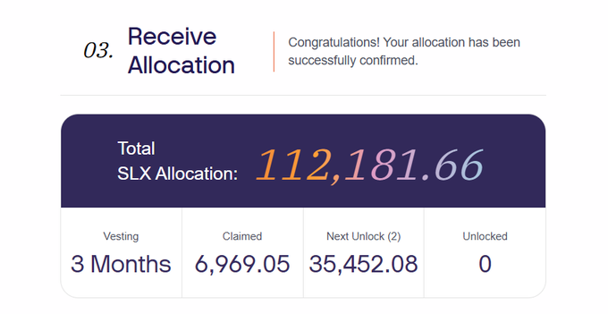 The image shows a screenshot of a calculator displaying total allocation, SLX Allocation, 3 months of voting results, claimed, next lock 2, and 3 months of uns voted results. The numbers shown represent some form of financial calculations or data related to a campaign or discussion about flares.