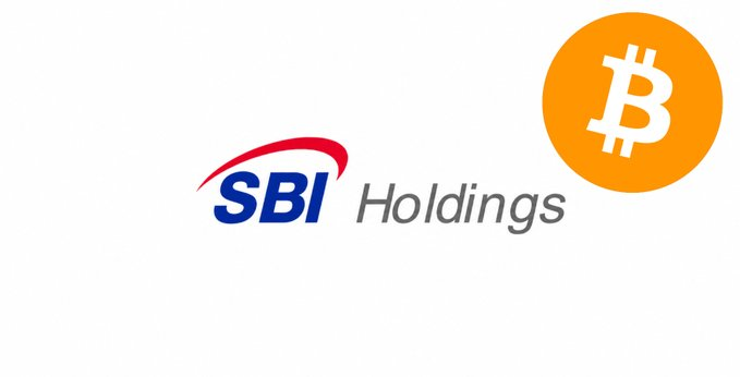 The image displays the SBI Holdings logo alongside the Bitcoin (₿) symbol, visually representing the company's $288 million acquisition of the Bitbank Bitcoin exchange.