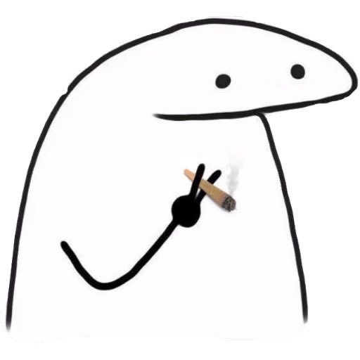 A simple black-and-white line drawing of a cartoonish creature with dot eyes holds a lit joint, with smoke rising from it. The humorous image pairs with the caption to humorously imply that investing in meme coins is akin to smoking weed—suggesting it's a casual, possibly reckless, activity.