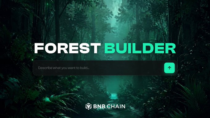 The image features a forest scene with trees and plants, along with text that reads "Forest Builder" and "BNBChain". The title of the image is "Forest Builder", which suggests that this is an advertisement for a Forest Builder app or game. The image also includes a link to the BNB Chain website, indicating that it might be related to Bitcoin or blockchain technology.