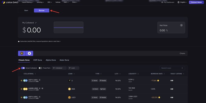 The image shows a screenshot of a website called "Lista Smart Lending", which offers a unique feature for users. It allows them to invest their money into cryptocurrency exchanges, such as Bitcoin, while simultaneously using that investment as collateral for loans. The website displays a list of cryptocurrencies and the amount invested in each one. The user can choose from various cryptocurrencies based on their preferences or risk appetite. The image also includes a small note about the benefits of investing in cryptocurrency and how it works with Lista Smart Lending's lending services, which provide users with immediate access to funds for their investments.