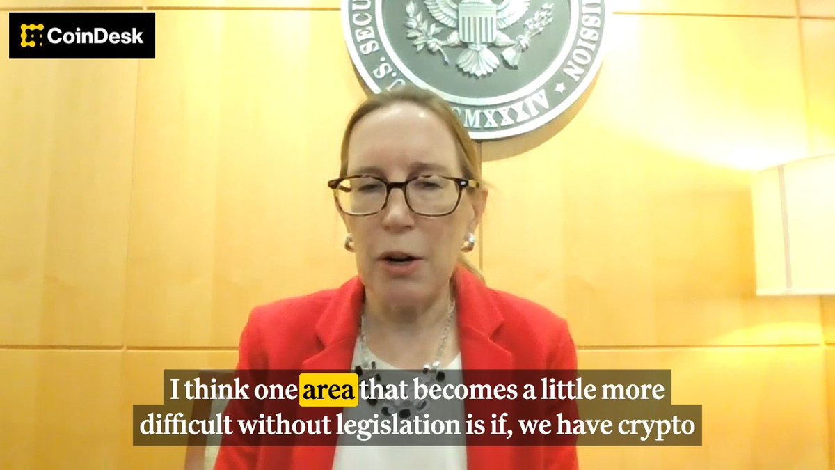 Senator Heidi Heitkamp, speaking in front of the U.S. Senate seal, discusses the challenges of regulating crypto without legislation, with on-screen text reading "I think one area that becomes a little more difficult without legislation is if, we have crypto." The image supports the post's call for the Clarity Act, illustrating the need for clear crypto regulation so companies like Ripple don't have to pursue costly legal battles for regulatory certainty.