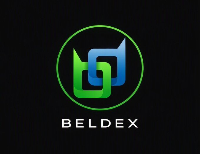 A logo for "BELDEX" featuring an interconnected green and blue geometric design inside a green circle on a black background.