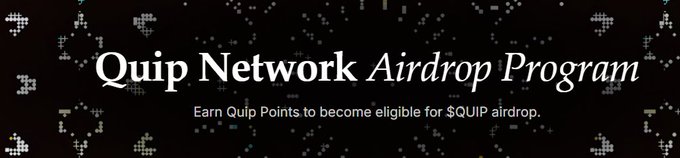 The image features a banner with black text that reads "Quip Network Airdrop Program" and "Emp Quip Network points to become eligible for SOUP airdrop". The background of the image is white, which contrasts nicely with the black text on the banner.
