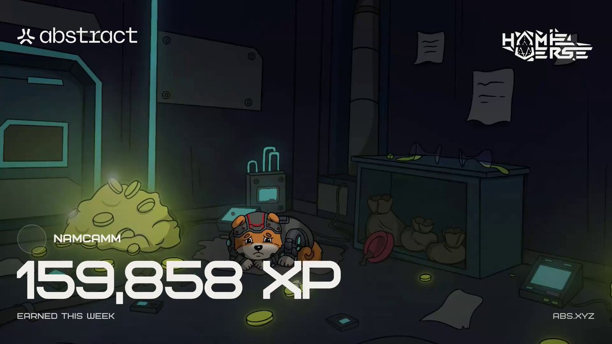 The image features a cartoon scene with a teddy bear sitting inside a cage, surrounded by various objects such as a computer monitor, keyboard, mouse, and cell phone. The background of the image is dark, creating an atmosphere that complements the cartoon setting. In the bottom right corner of the image, there's text that reads "I just hit 159,858 XP this week!! My new ATH after getting promoted to Quant. Let’s gooooooo @AbstractChain ! And dont miss the @hamieverse event everyweek!!". The post is related to a game called "Quant" and it appears to be promoting an event or achievement in the gaming world, possibly related to the cartoon scene depicted in the image.