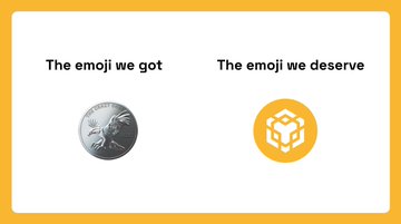 The image displays a side-by-side comparison with the text "The emoji we got" above a Buffalo nickel coin featuring a Native American profile, and "The emoji we deserve" above a yellow-orange BNB (Binance Coin) logo. The meme references the longstanding joke in the crypto community that while Western users received a generic Native American emoji, a BNB (Binance) emoji request went unanswered—capturing the "if you know, you know" sentiment shared by Binance loyalists.