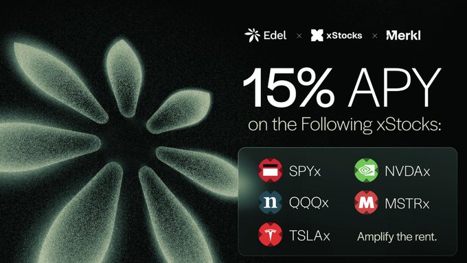 The image features a poster for Edel X Stocks that includes a flower design with five petals and a stem. The poster also contains text promoting the company's services, such as holding US stocks and earning interest through the following stocks: SPX, OEX, TSLA, QQQ, and MSTR.